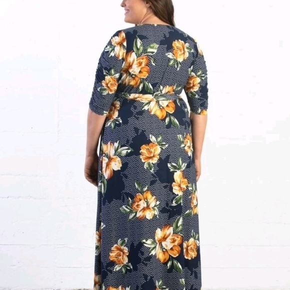 NWT Kiyonna Dress Meadow Dream Style Navy/Orange Floral 4x Maxi Wrap Dress Rare - Picture 3 of 7